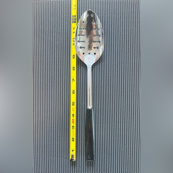 Vintage EKCO USA Metal Slotted Keyhole Serving Spoon 12" Black Corn Cob Handle - Picture 4 of 6